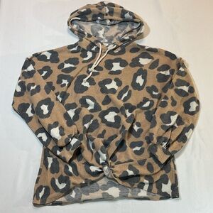 Lovely Melody Hooded Sweatshirt Leapord Print, Brown/White/Black Size S